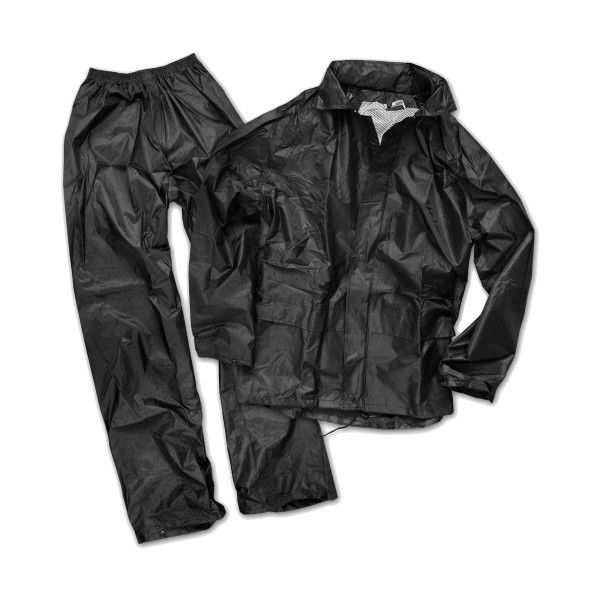 Regenanzug, 2-Teilig, schwarz, Hose und Jacke 1